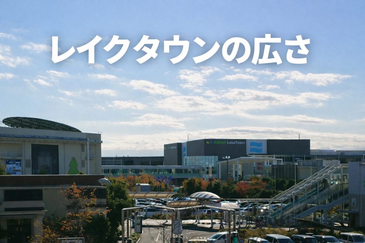 イオンレイクタウンの広さがわかる外観と駐車場の全景