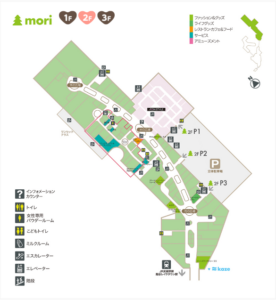 レイクタウンmori2階の子連れ向け設備マップ