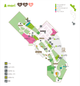 レイクタウンmori3階の子連れ向け設備マップ