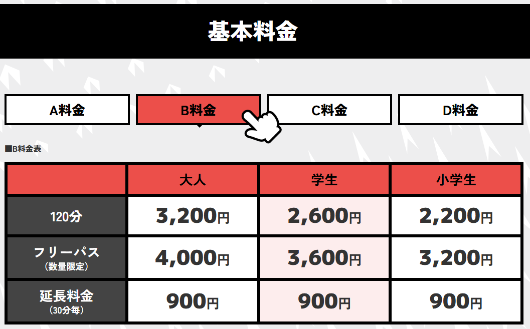 VSPARKのB料金表の画像