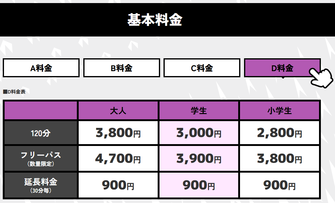 VSPARKのD料金表の画像